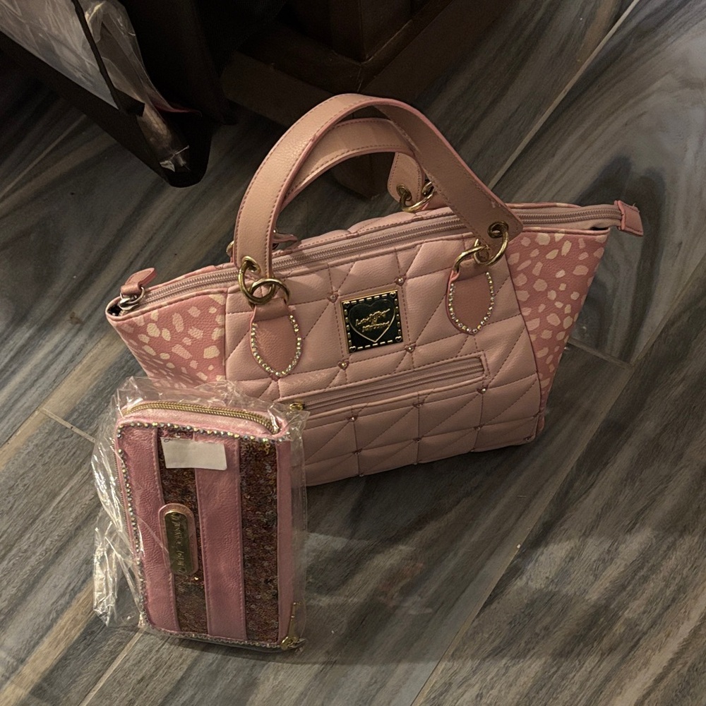 Betsey Johnson Pink Quilted Tote and Wallet Set - Bundle